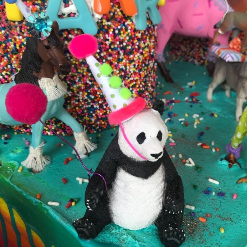 Panda Party Cake Topper Whimsical Boho Cute Party Hat and Balloon